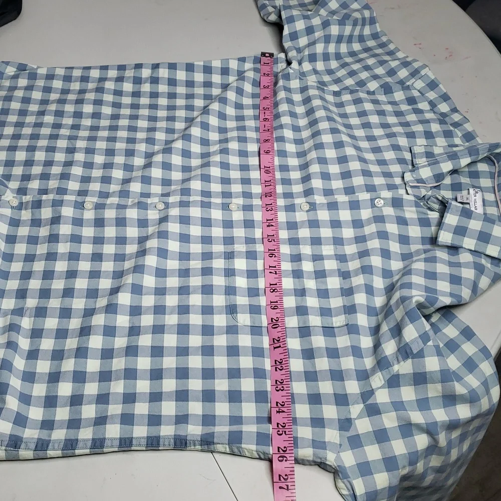 Peter Millar Cotton Silk Button Up Long Sleeve Shirt Size XL Gingham Plaid Logo